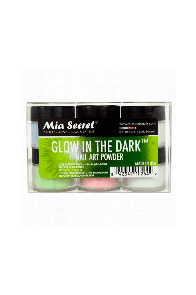 Glow in the Dark Colored Acrylic Powder Collection 6 Pcs